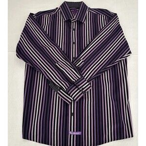 English Laundry Purple Black Strip Button Down Collared Flip Cuff Shirt 17 34/35